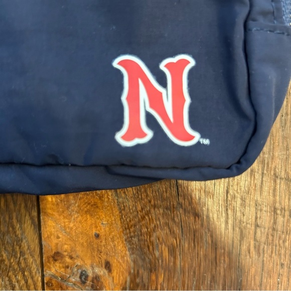 Blue and Red Crossbody Bag with Durable Fabric and Adjustable Strap - Picture 2 of 5